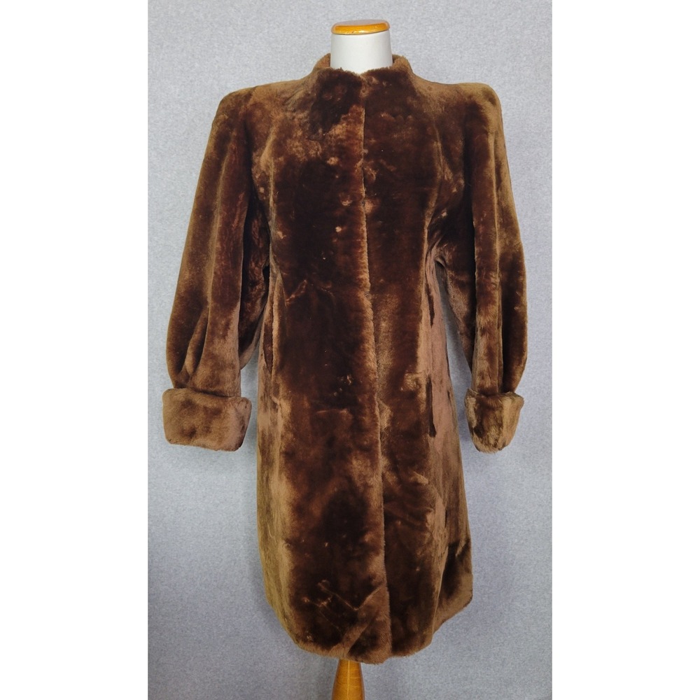 Vintage May Co Sheared Beaver Fur Coat Brown Heavy Mid-Length
